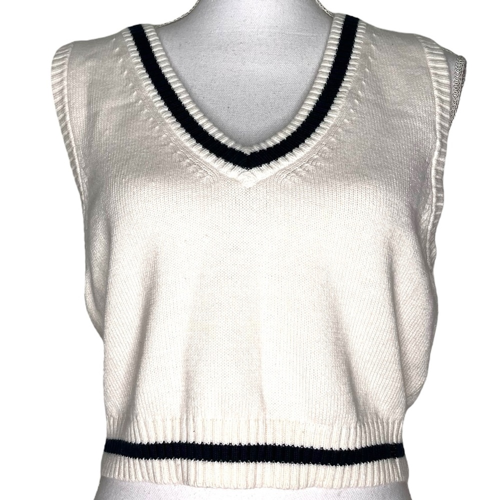 Aritzia Sunday Best Quinn Cropped Cotton Cashmere Sweater Vest, B/W, M, NEW